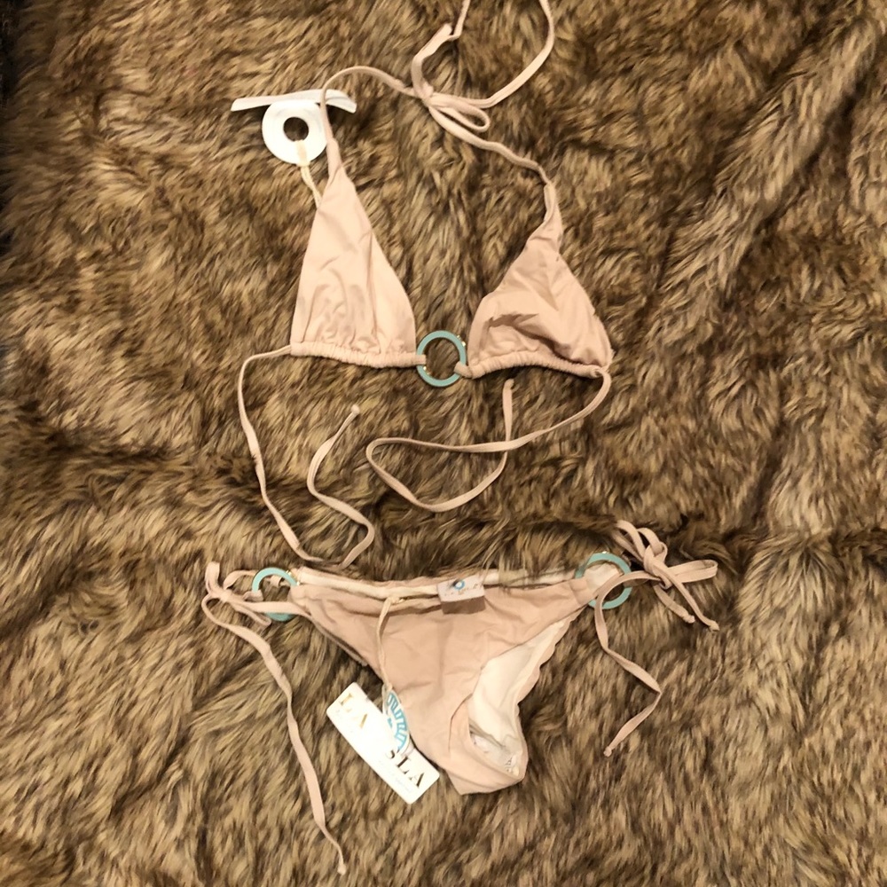 NWT LA ISLA tan bikini w/turquise and gold rings